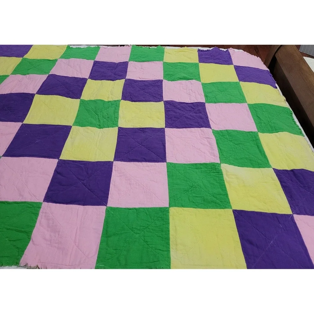 Handmade Rag Quilt College Station TX Cathy Catron‎ Purple Green Pink Yellow